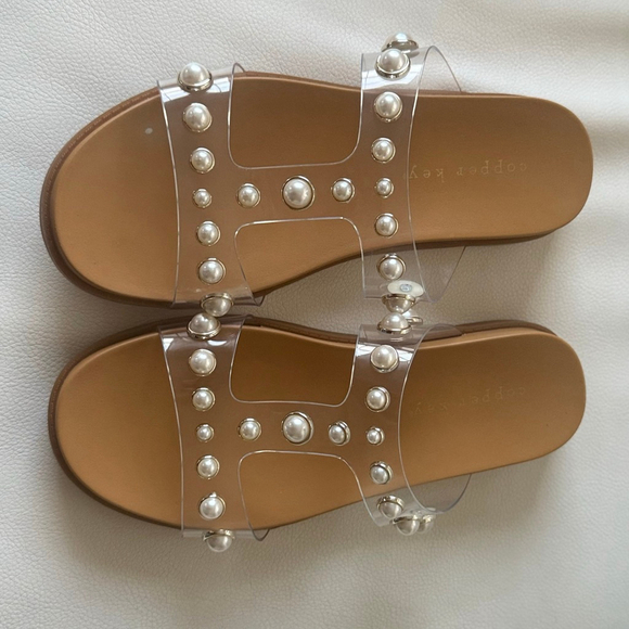 Copper Kay Flat Sandals with small white, beads pearl detail - Picture 2 of 3